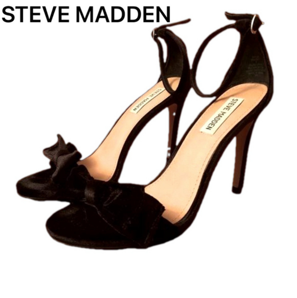 Steve Madden High Heel Stiletto Sandal Black Velvet Bow